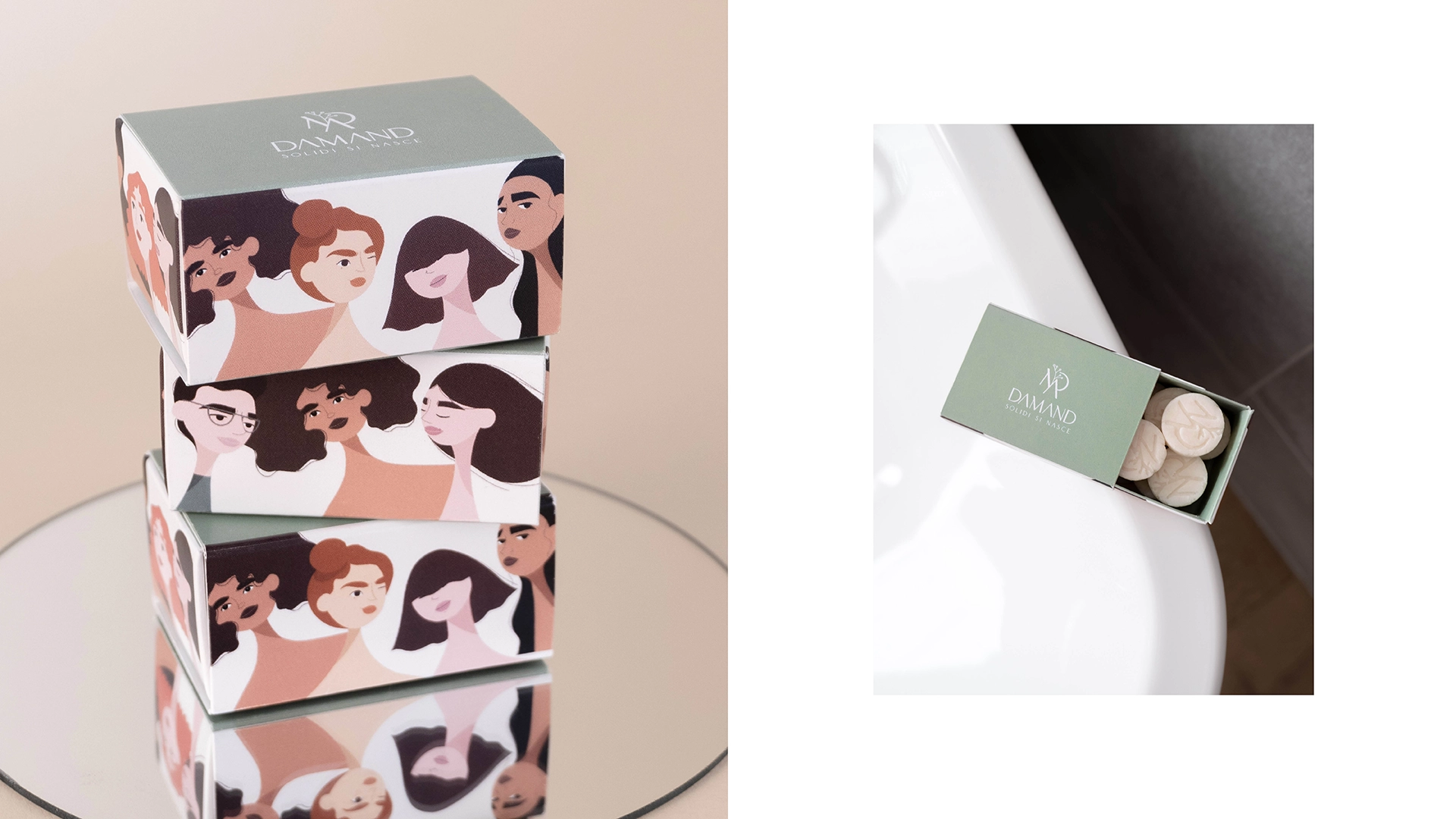 Progetto di packaging personalizzato dei prodotti cosmetici Damand | June Graph