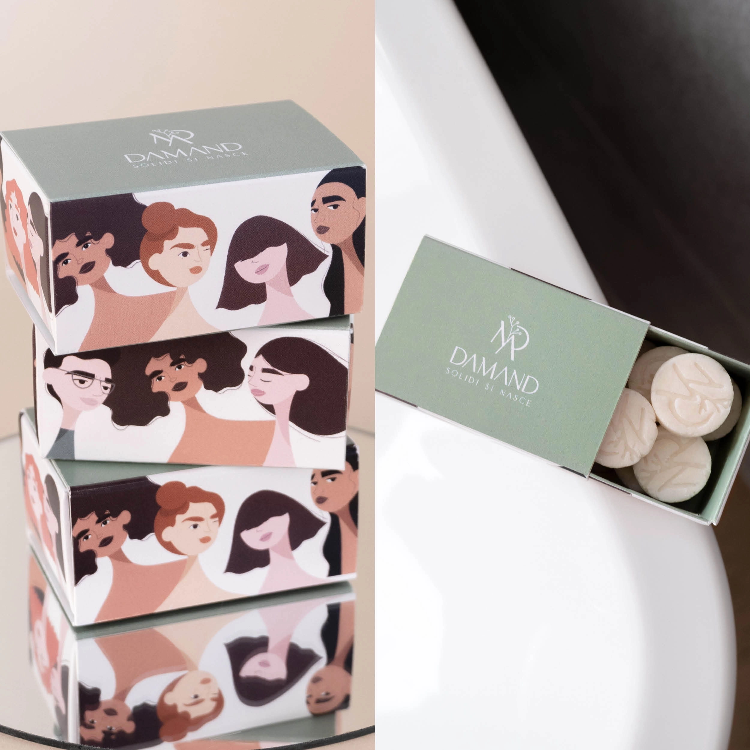 Progetto di packaging personalizzato dei prodotti cosmetici Damand | June Graph